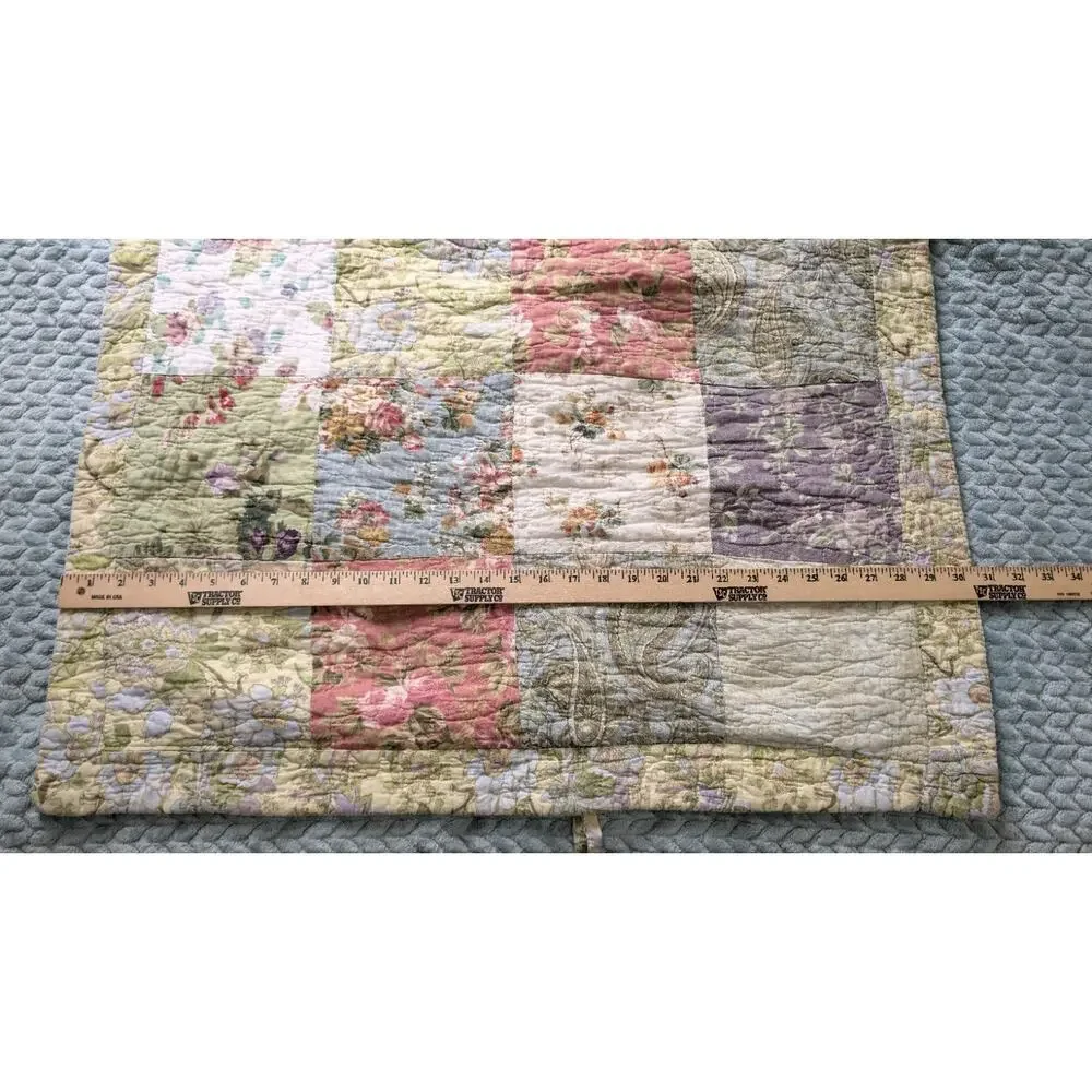 Shabby Chic Cottagecore Quilted Sham Green Floral Patchwork Crafters Upcycle